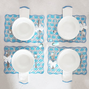 Blue Bayou Quilted Placemat in a Flower Motif Blockprint Pattern