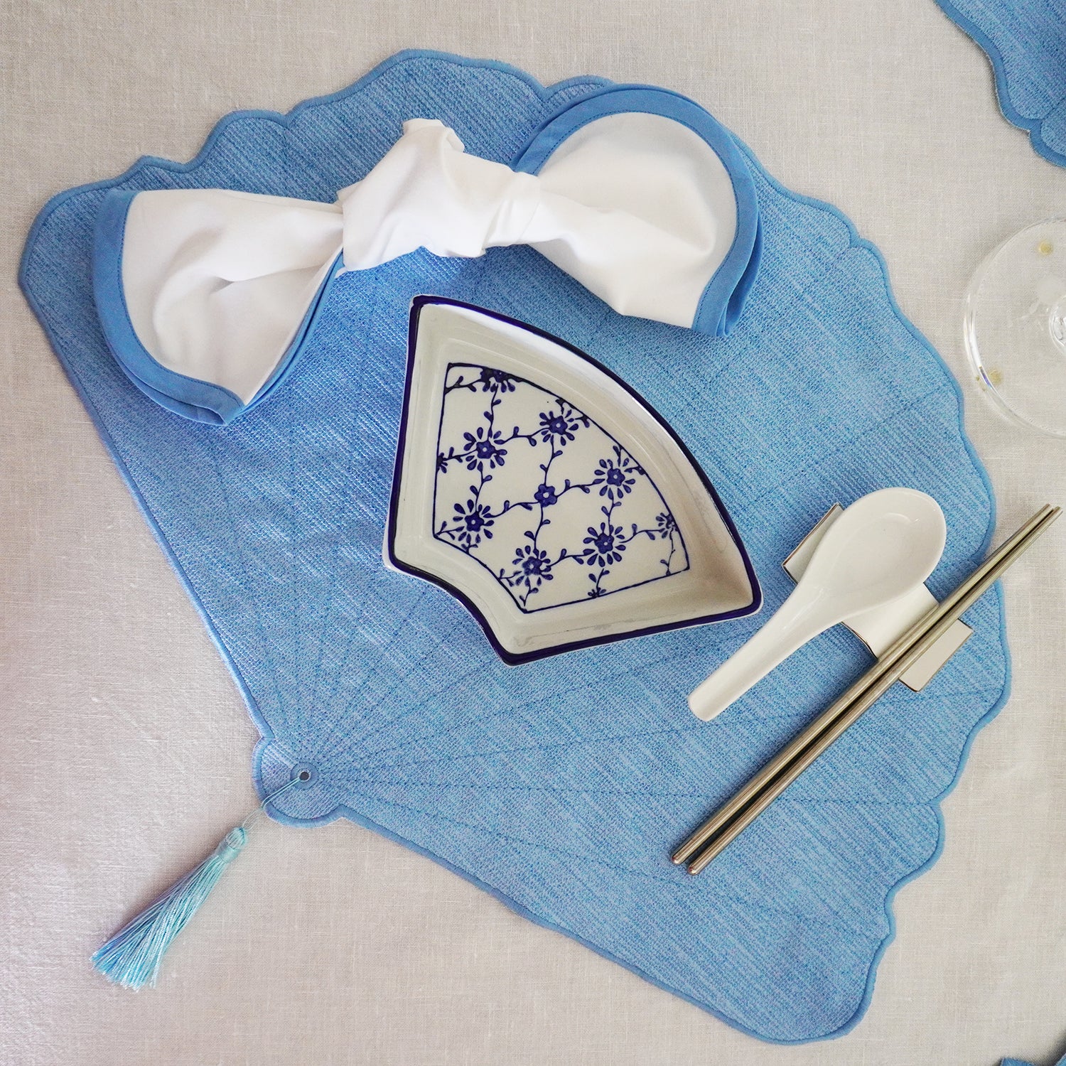 The Oriental Fan Placemat in Powder Blue