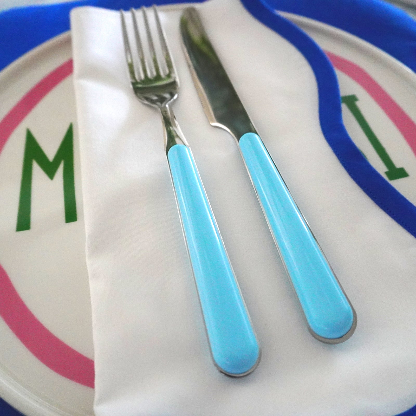 Sky Blue Pastel Cutlery, 4 Piece Set (Table Fork, Table Knife, Table Spoon, Teaspoon)
