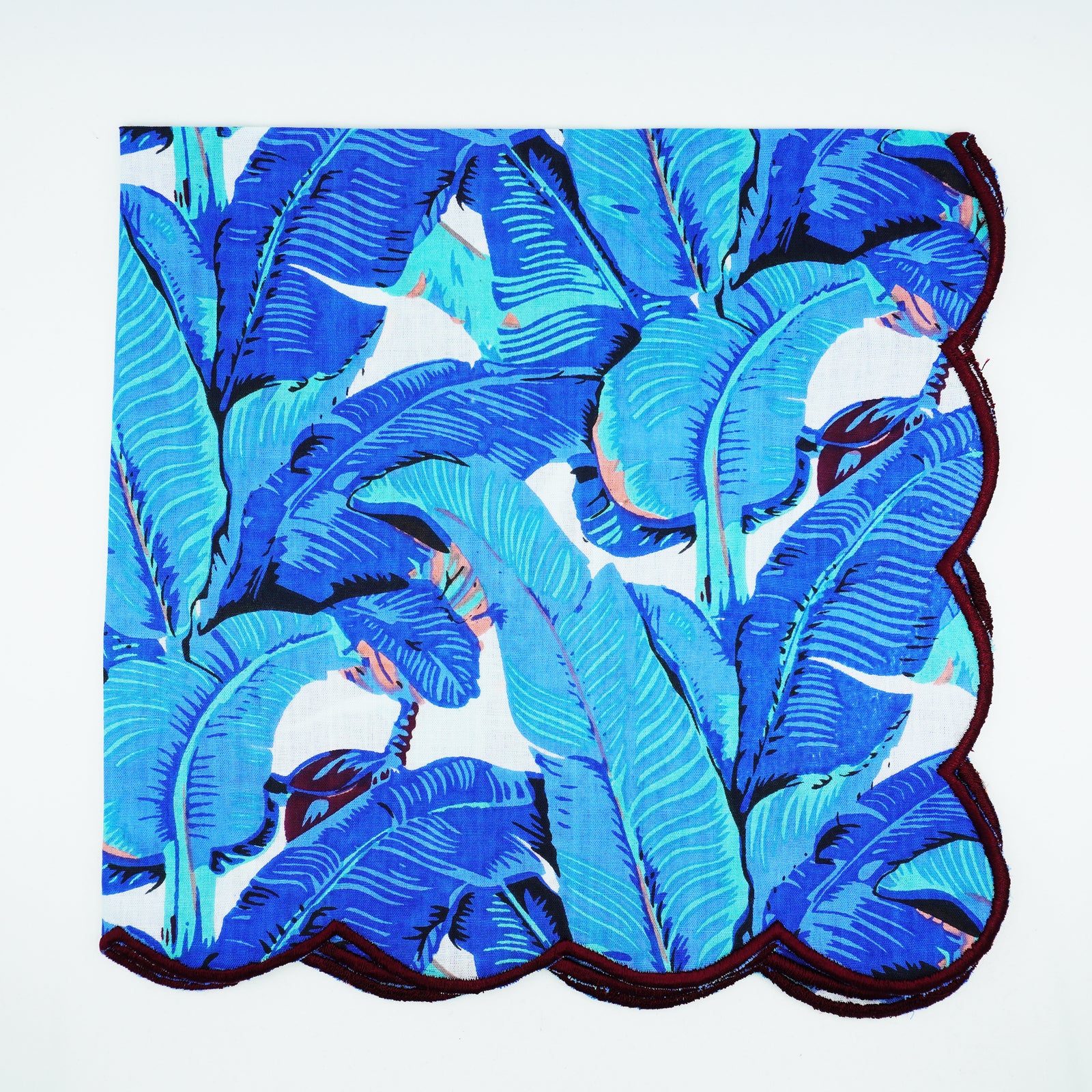 Beverly Hills Banana Leaves Embroidered Scallop Napkins, Last 2 Pieces