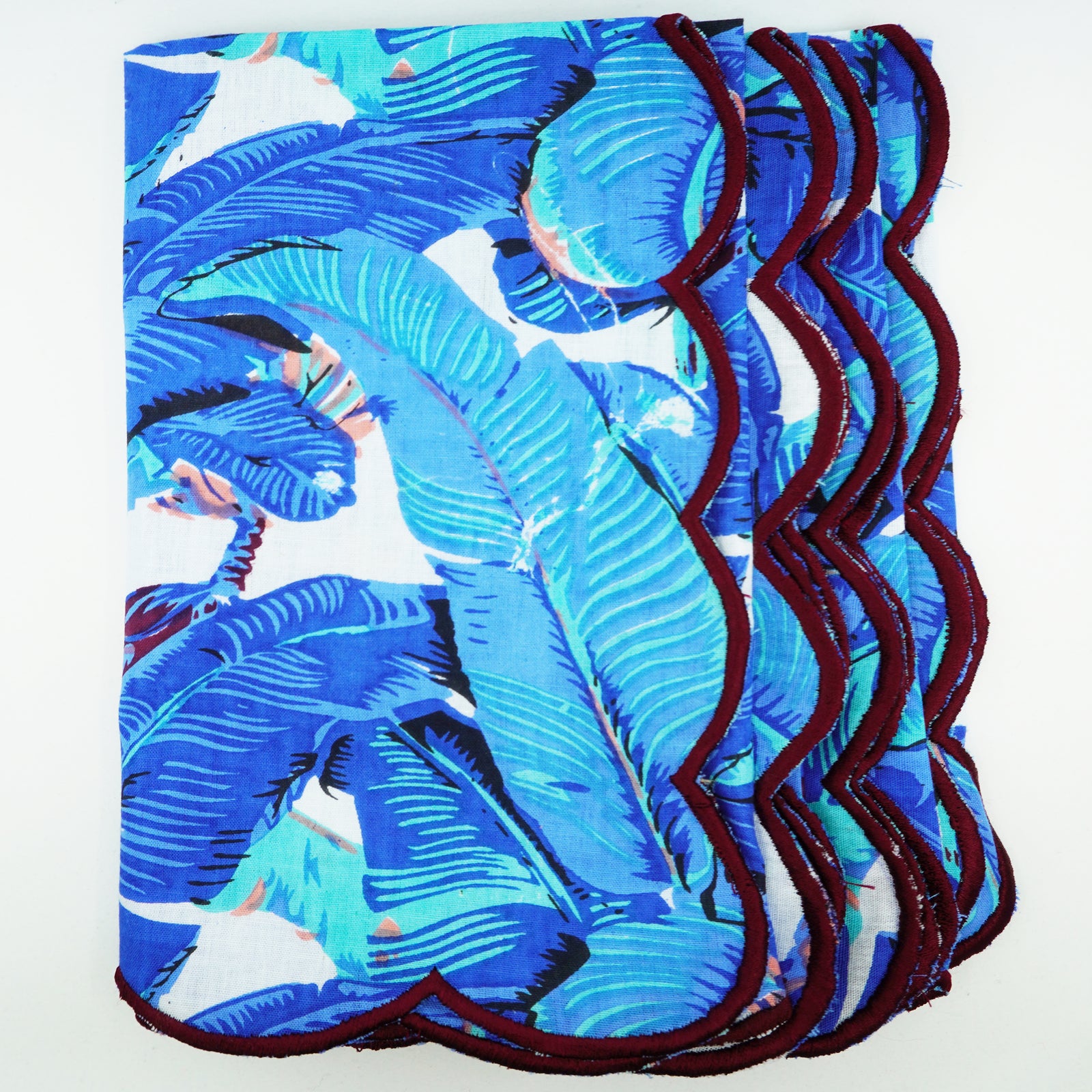 Beverly Hills Banana Leaves Embroidered Scallop Napkins, Last 2 Pieces