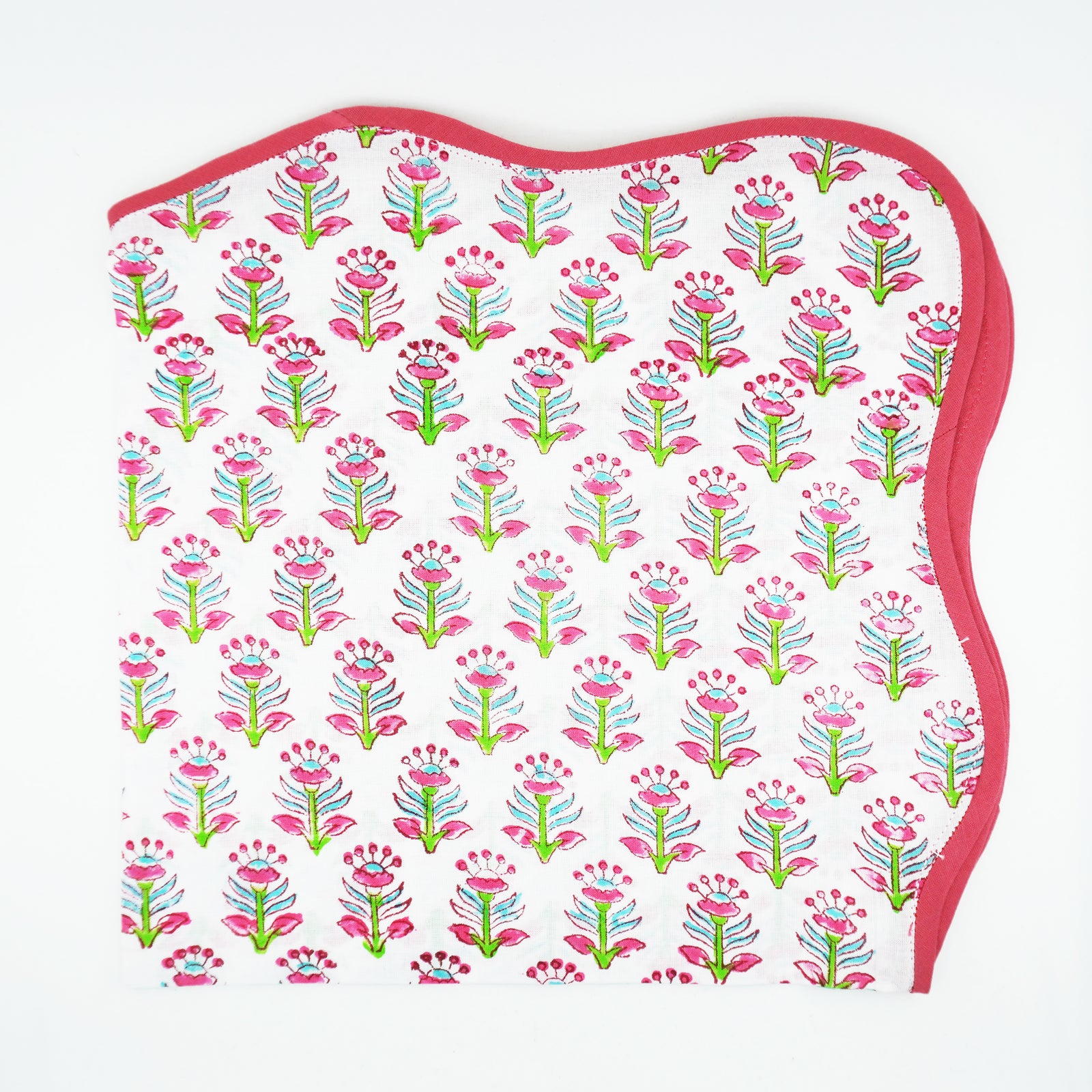 Fuchsia Flower Block Print Scallop Napkins, Set of 4