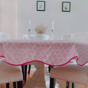 Pink City Scallop Flower Motif Round Blockprint Tablecloth (180cm)