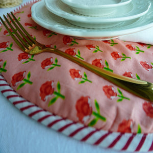 Floral Candy Cane Striped Block Print Placemat