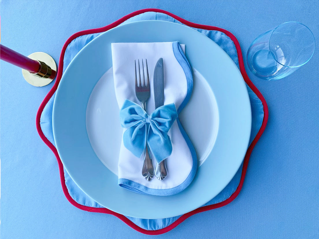 Crimson Blue Colourblock Scallop Placemat