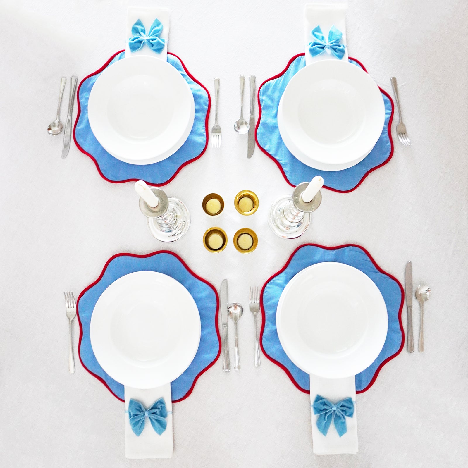 Crimson Blue Colourblock Scallop Placemat