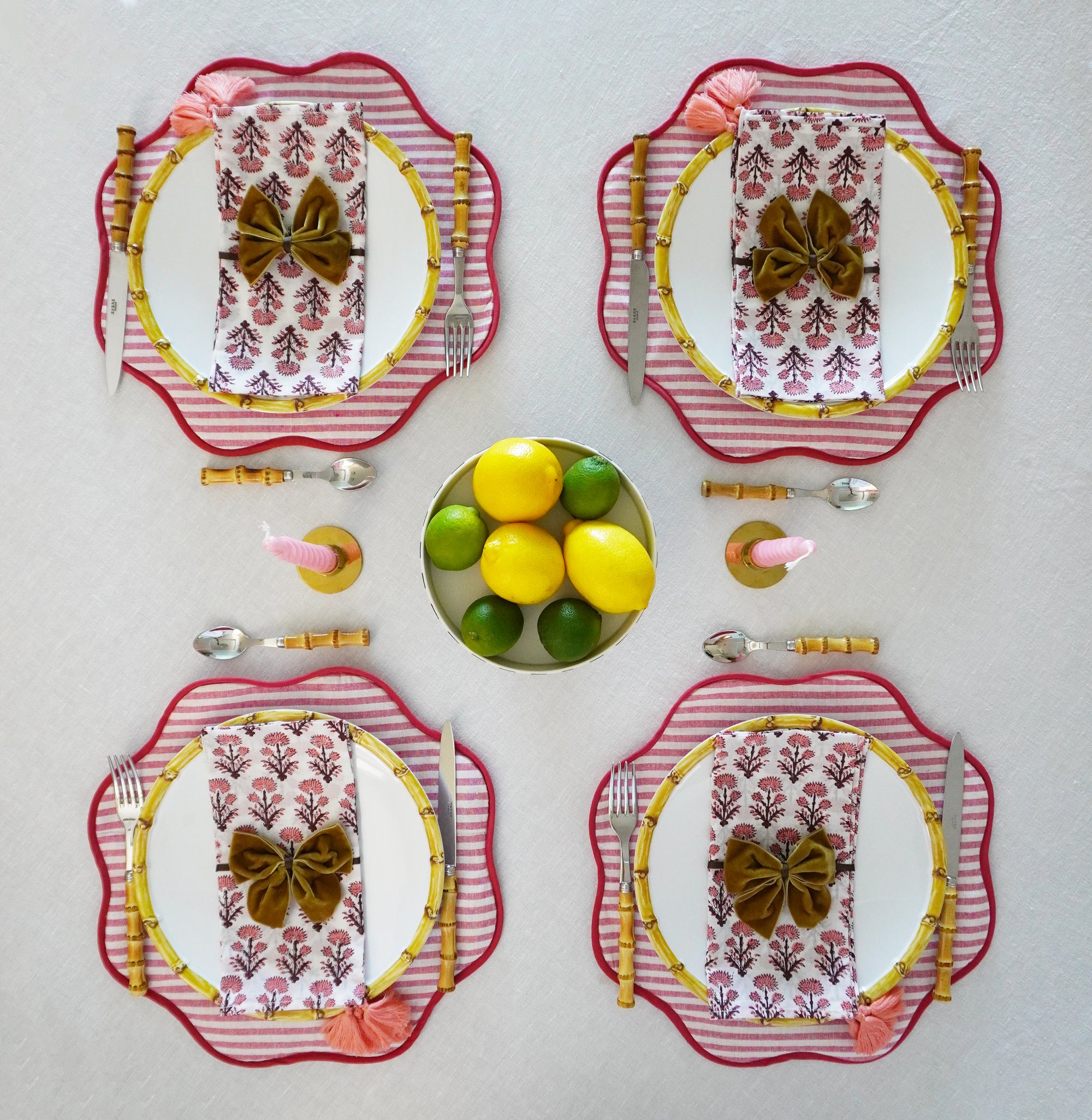 Pink French Riviera Striped Linen Scallop Placemat