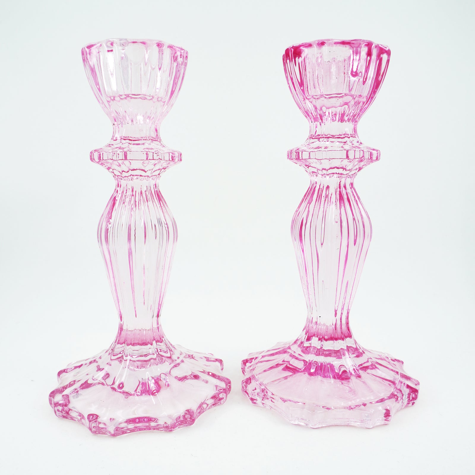 The Pink City Glass Candlestick Holder, Pair