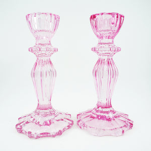 The Pink City Glass Candlestick Holder, Pair