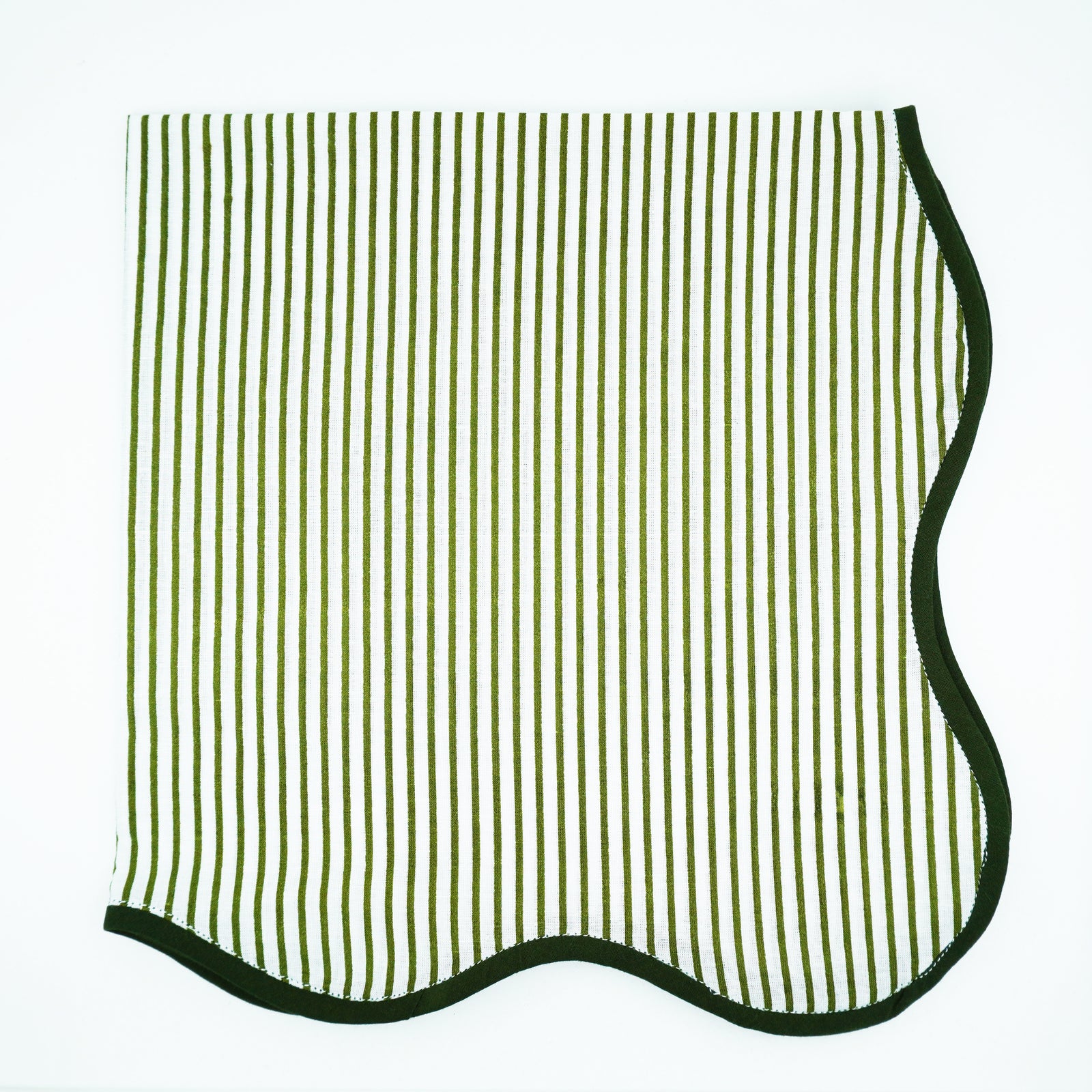 Olive Green Breton Striped Scallop Napkins, Set of 2
