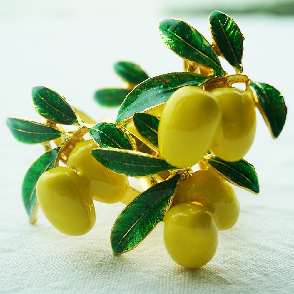 Gold Plated Lemon Napkin Rings, Set of 8