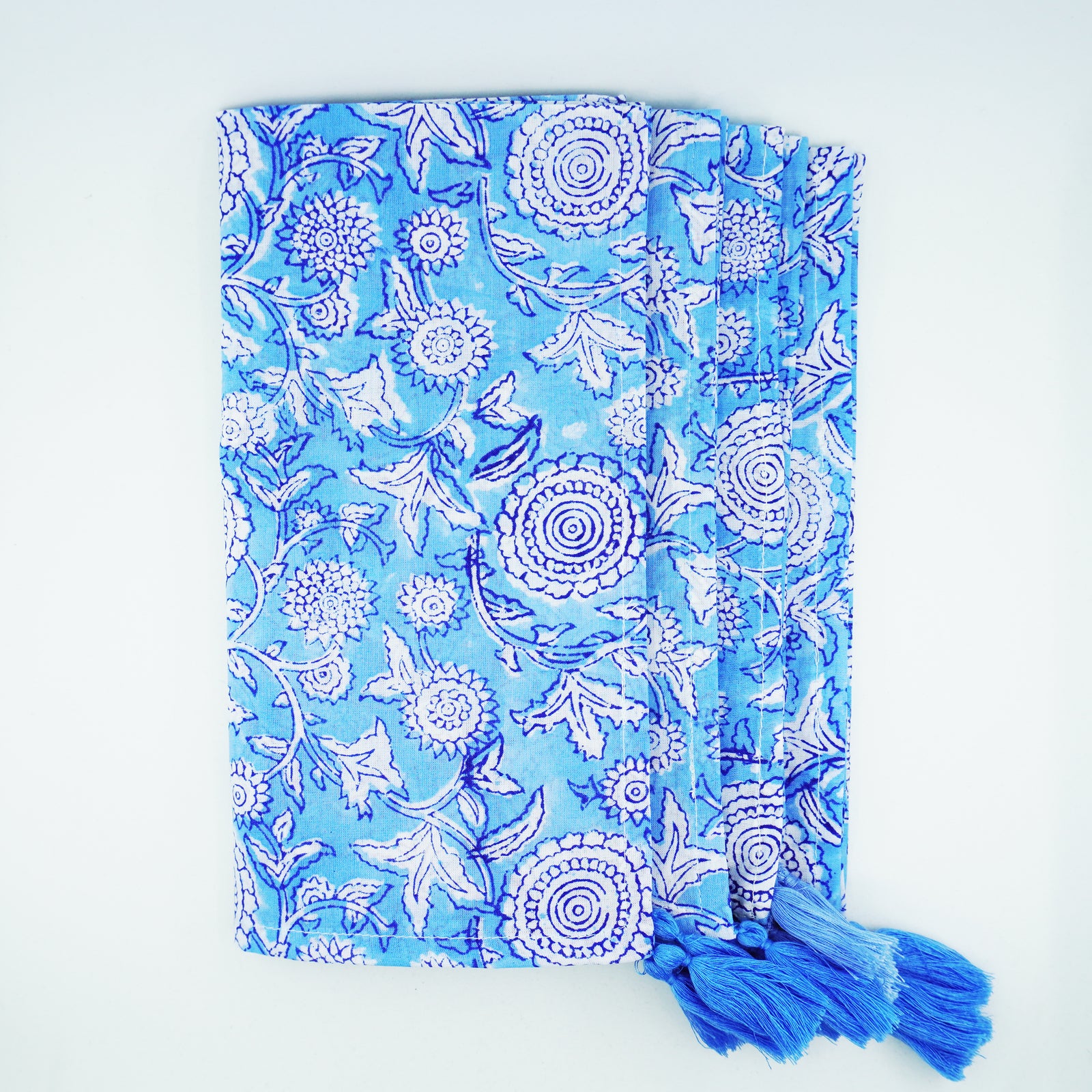 Persian Blue Paisley Tassel Napkins, Set of 4
