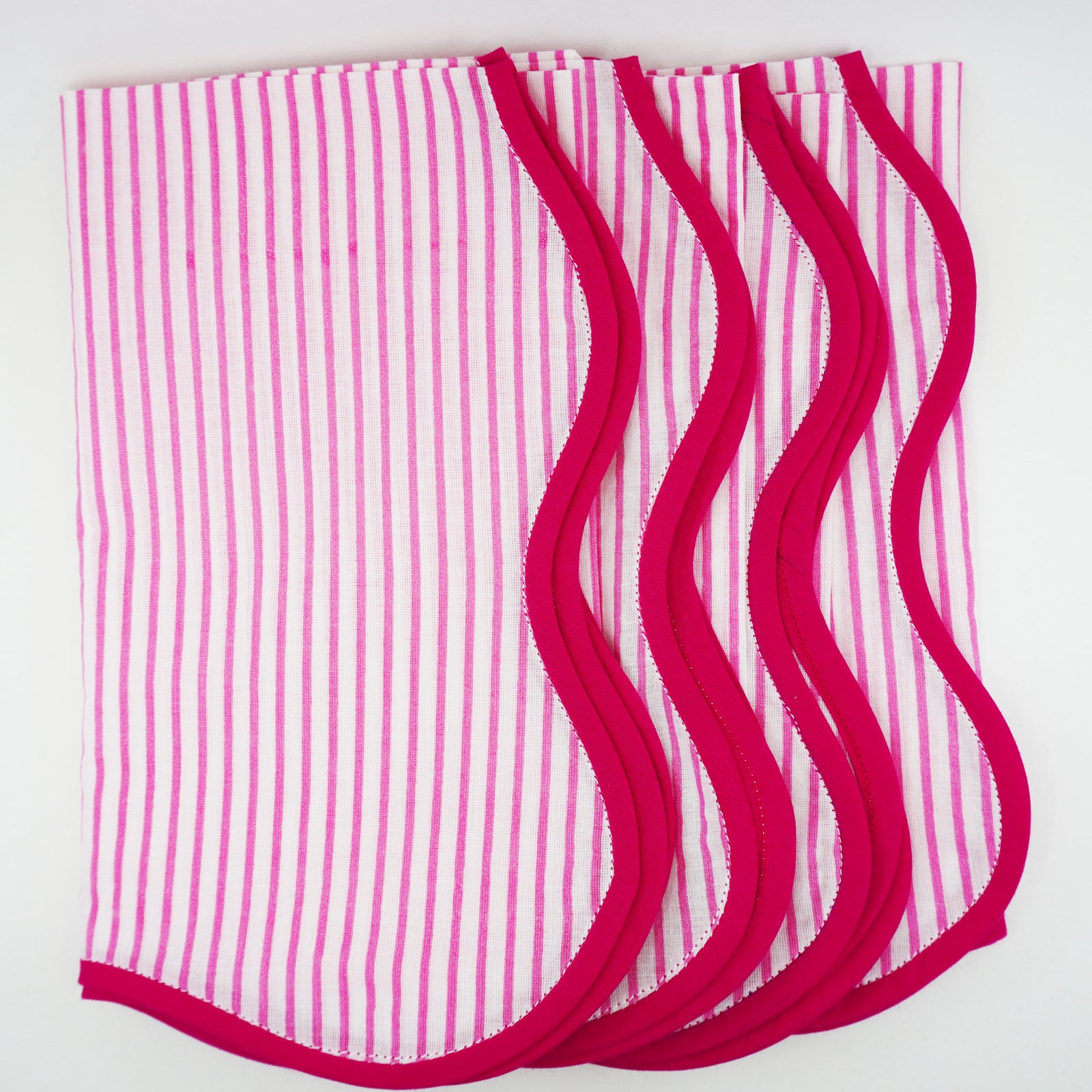 Fuchsia Pink Breton Striped Scallop Napkins, Set of 4