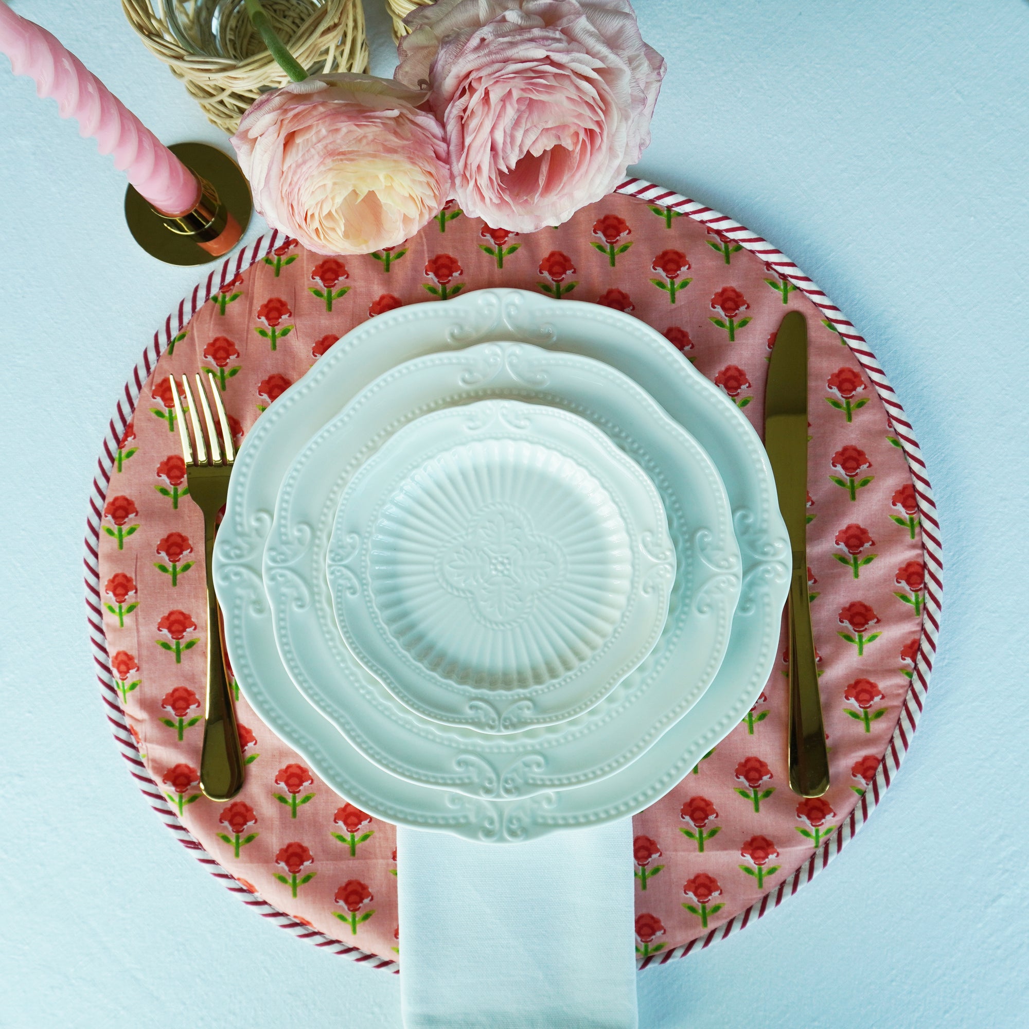 Floral Candy Cane Striped Block Print Placemat