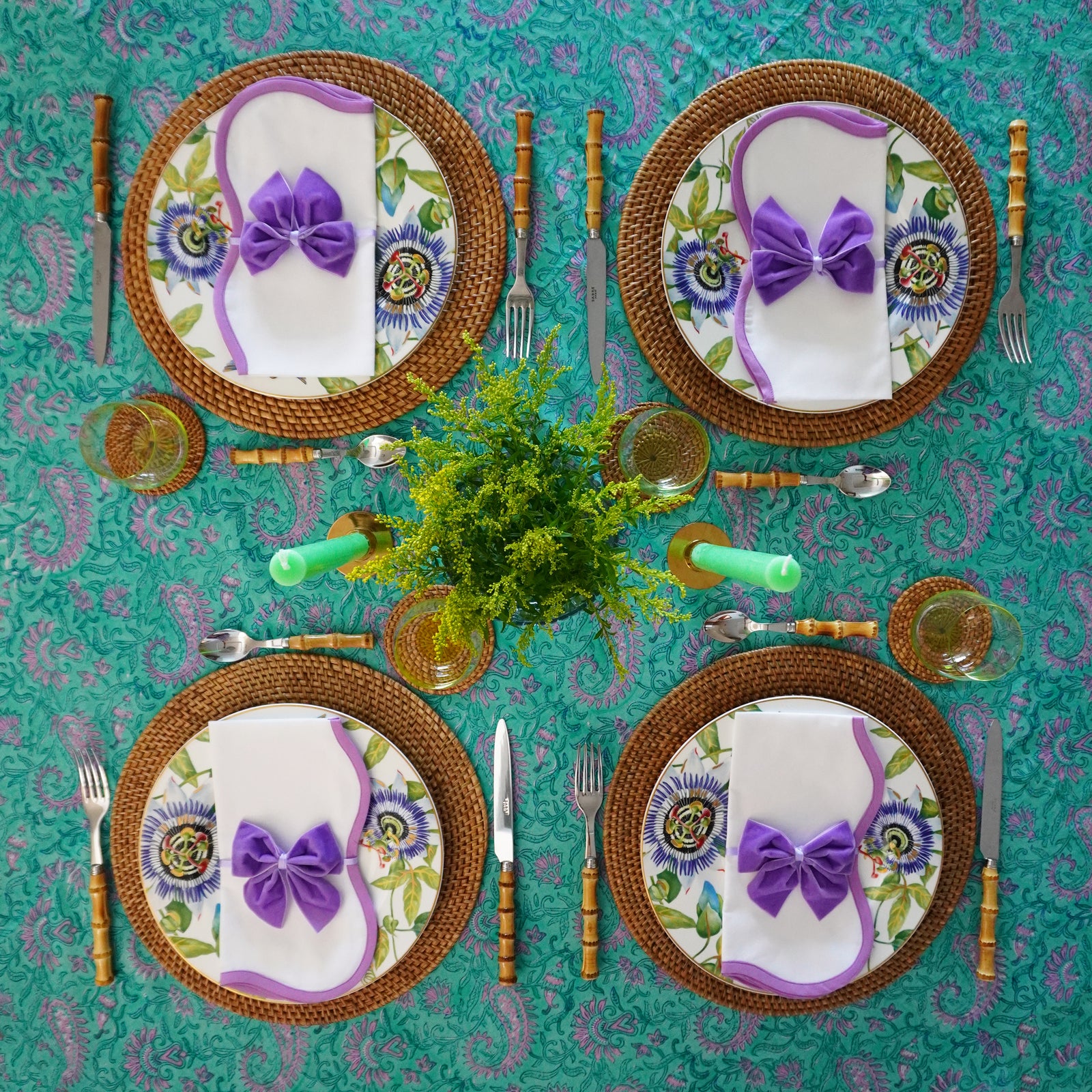 Purple Persian Paisley Scallop Round Blockprint Tablecloth (180cm)